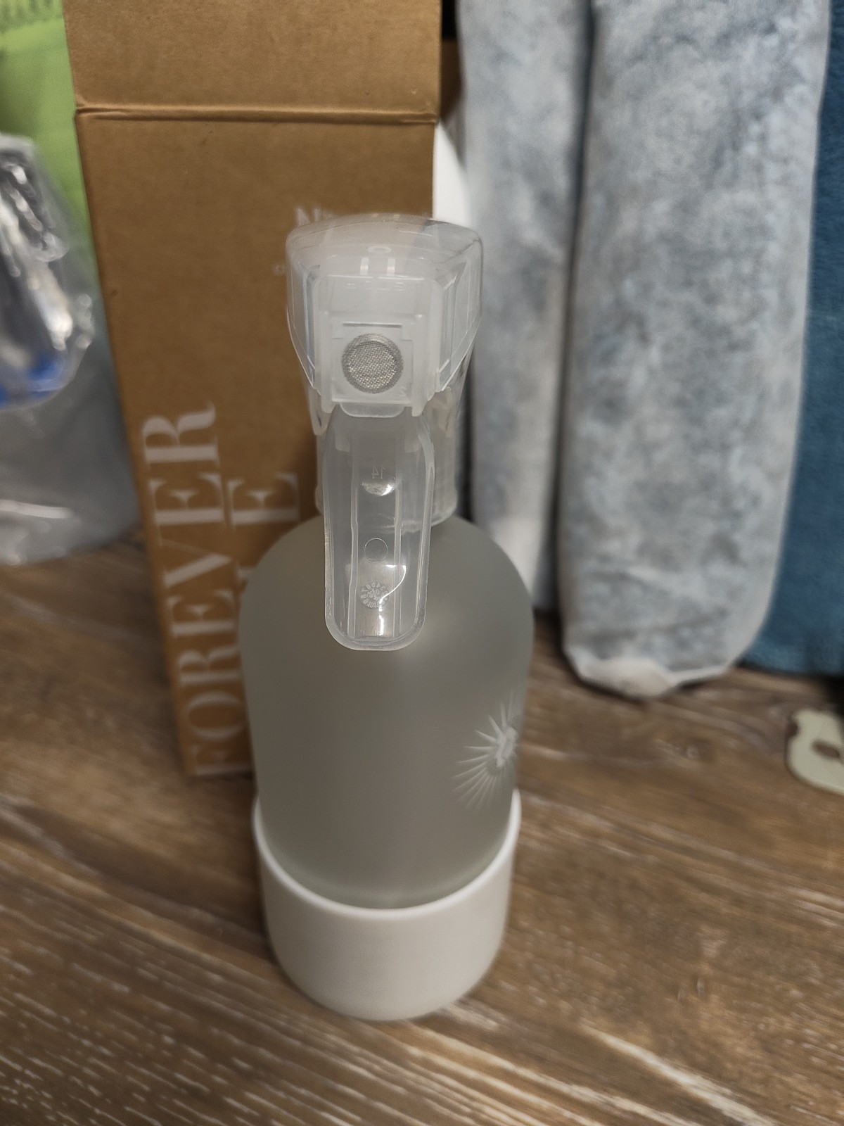 NEW Norwex Forever Bottle Glass Sprayer White Silicone Sleeve Reusable 16oz NIB