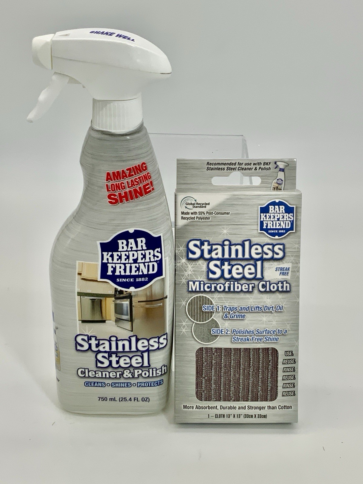 Bar Keepers Friend Stainless Steel Cleaner & Polish Spray Plus Microfiber Cloth