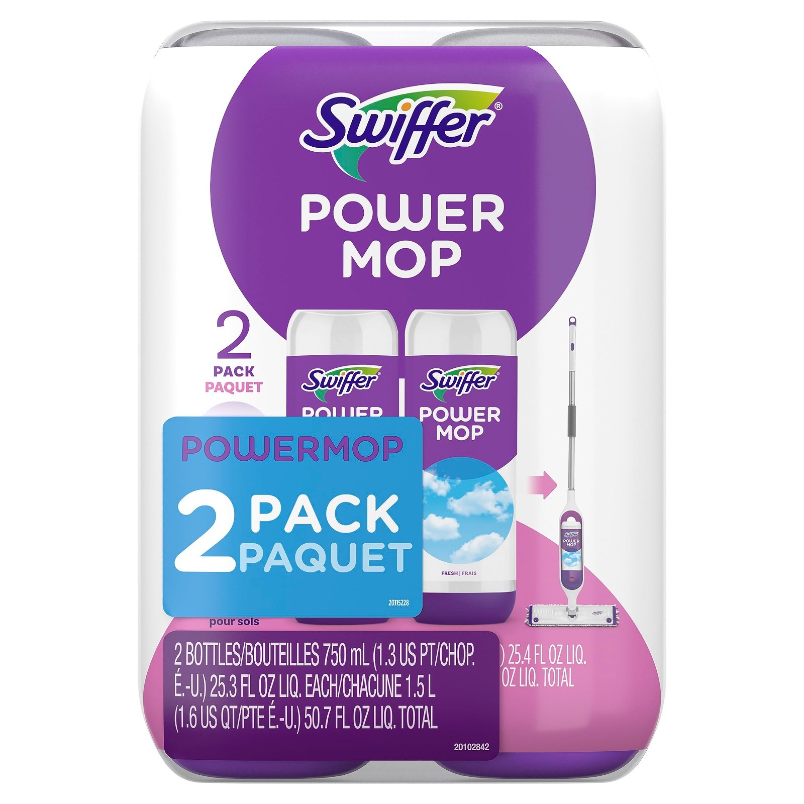 Swiffer Power Mop Floor Cleaning Solution Fresh Scent Floor Cleaner,25.3 oz, 2x.