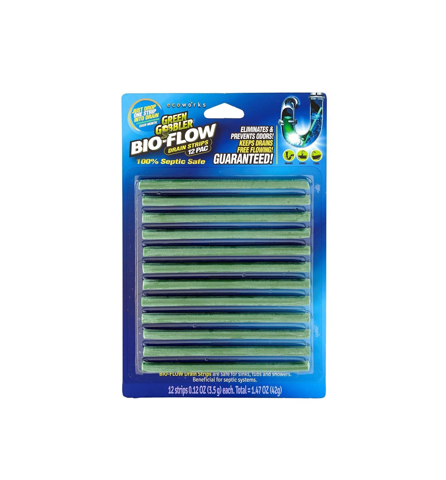 Green Gobbler BIO-FLOW Drain Strips – 12 PAC (Drain Cleaner & Deodorizer)