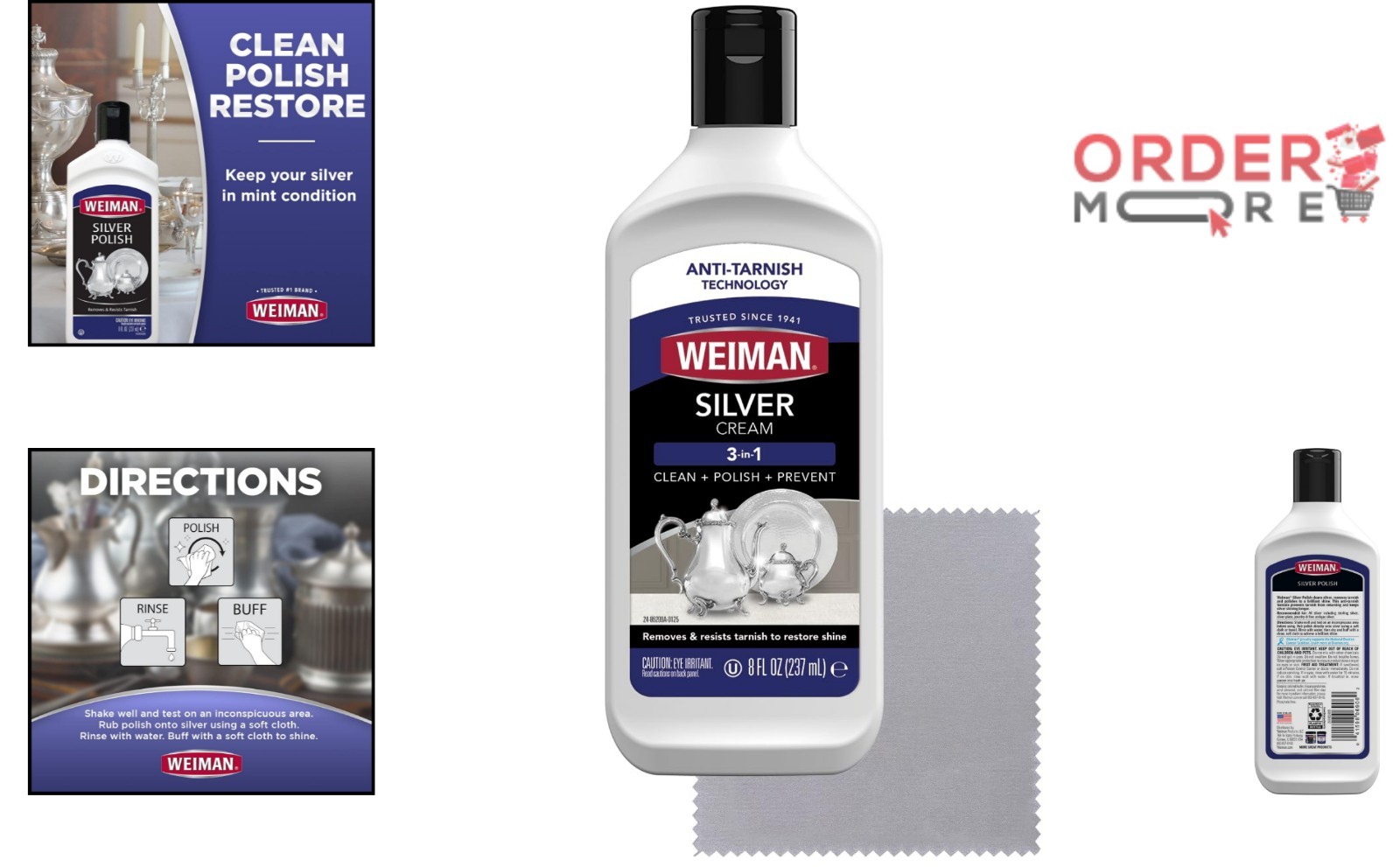 Silver Cleaner 8oz Liquid Polish & Restore Jewelry Tarnish Remover Non-Scratch