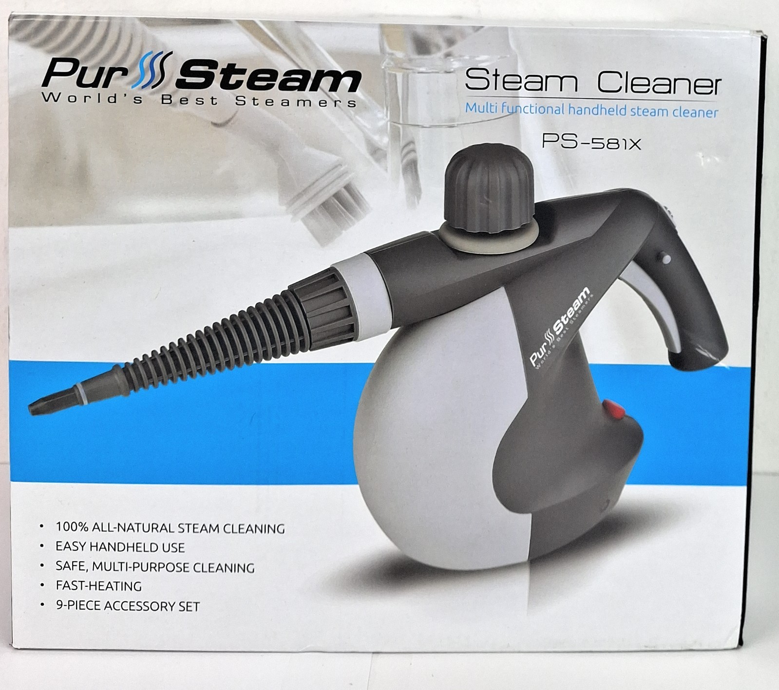 PurSteam Handheld Pressurized Steam Cleaner 9 Tools Car Leather Window PS-581X