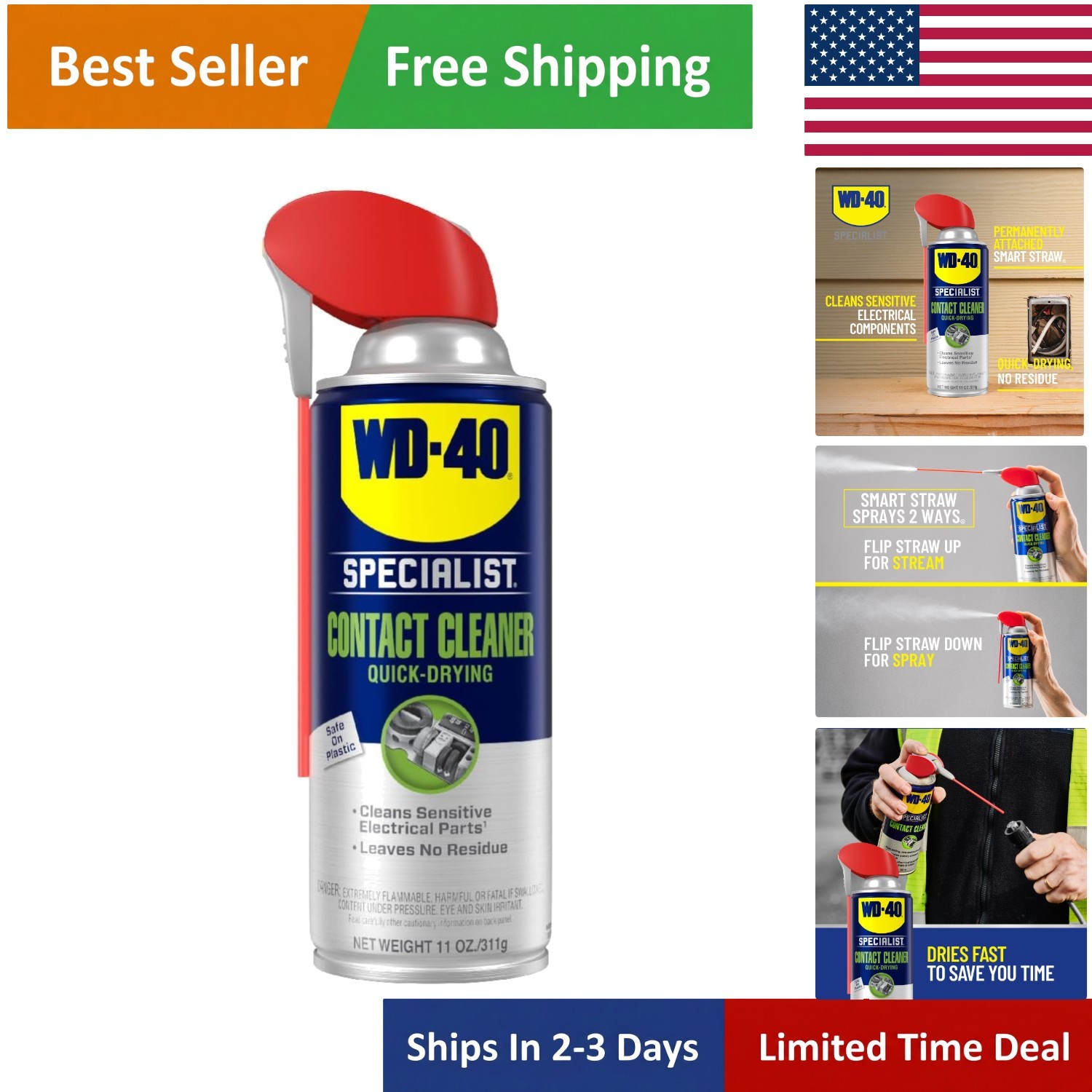 Fast-Drying Specialist Contact Cleaner 11 oz Spray with Smart Straw Applicator