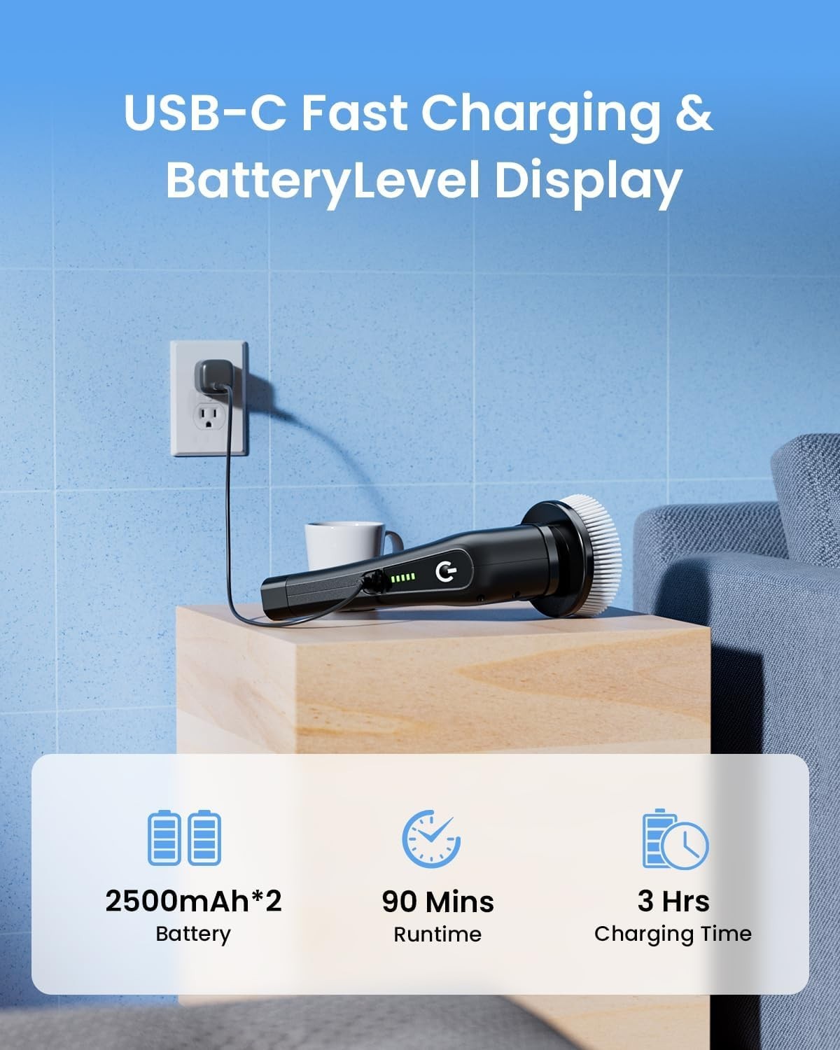 Cepillo eléctrico giratorio inalámbrico con 8 cabezales intercambiables para bañ