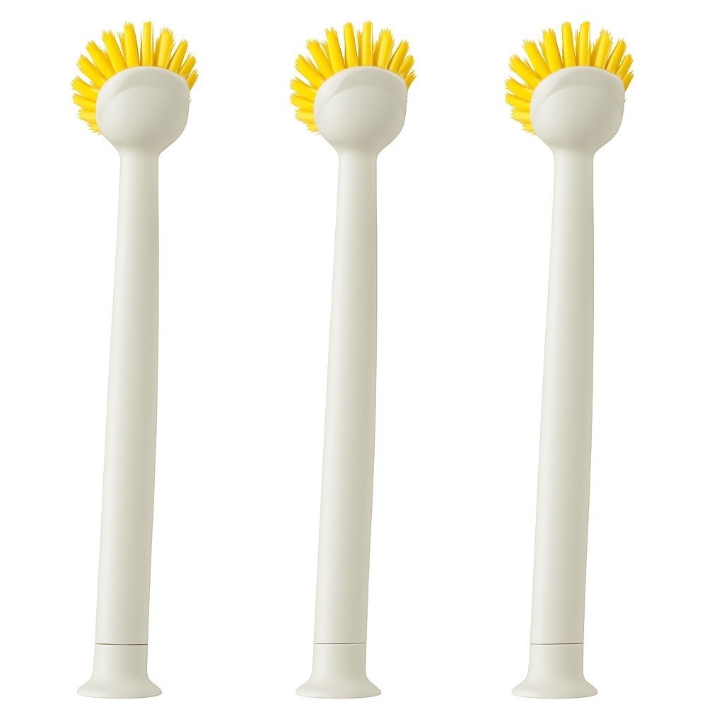3-Pack White Long Handle Dish Brush w/ Scraper & Suction Base – Kitchen Brush