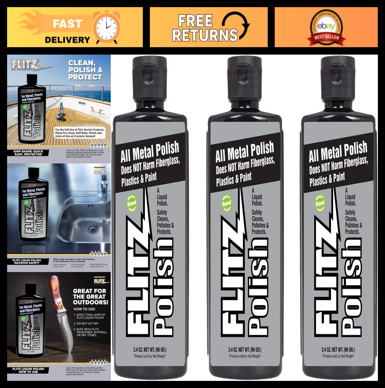Multi-Purpose Metal Polish Liquid – 3.4oz Tarnish Remover for Aluminum, Chrome,