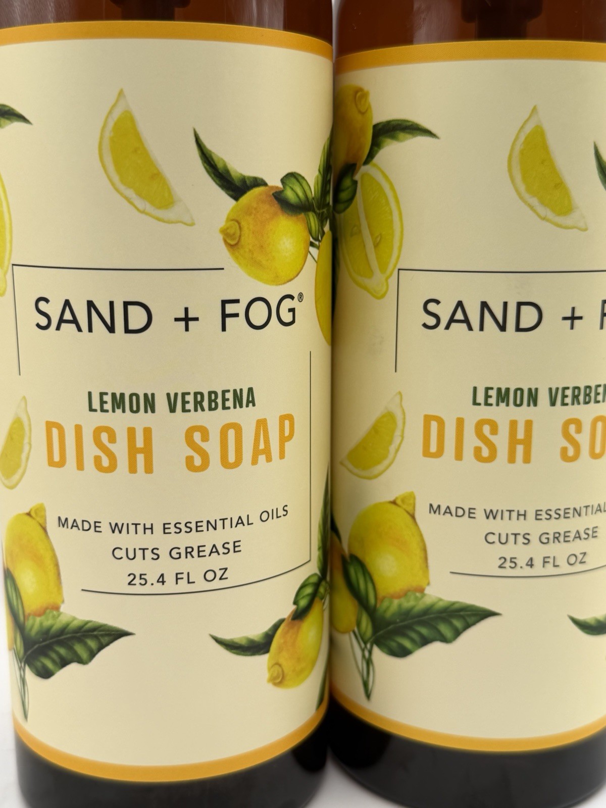 2 Pack Sand + Fog Lemon Verbena Dish Soap 25.4 Oz Each Essential Oils Cut Grease