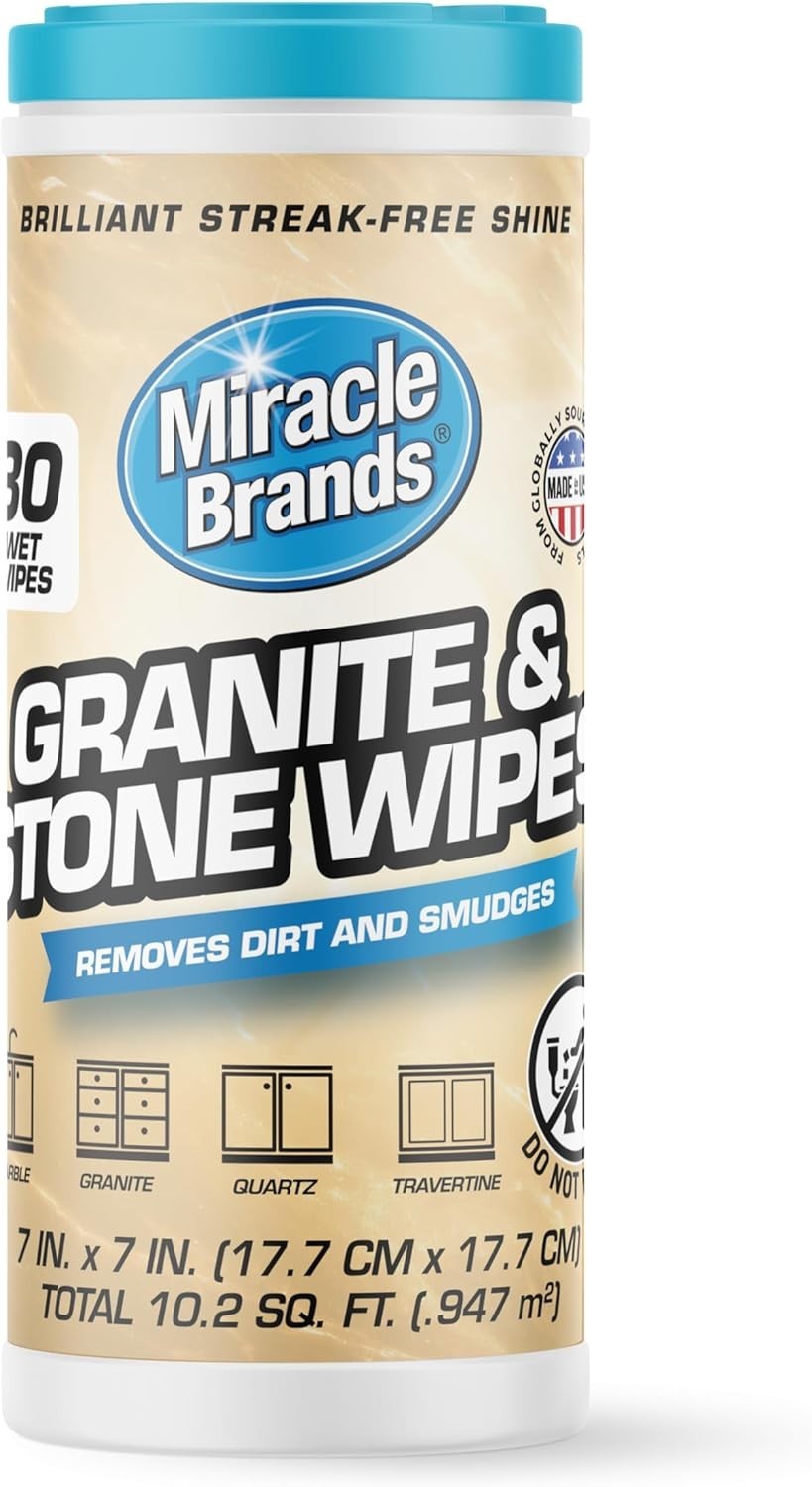 Streak-Free Unscented Wipes for Cleaning & Protecting Stone Surfaces – 30 Count