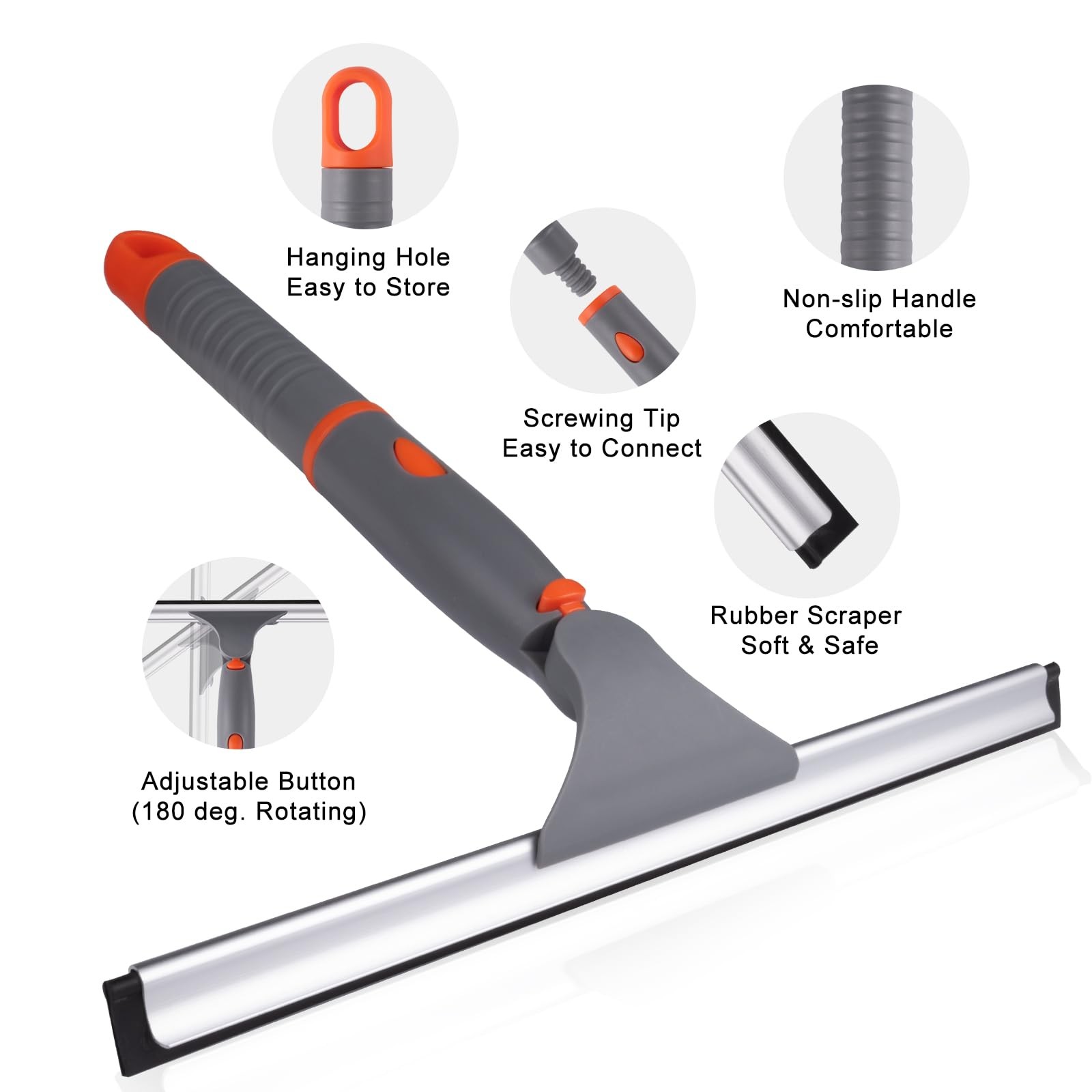 All Purpose 12 inch Shower Squeegee with 2pcs Wiper Blade Window Squeegee Sof…