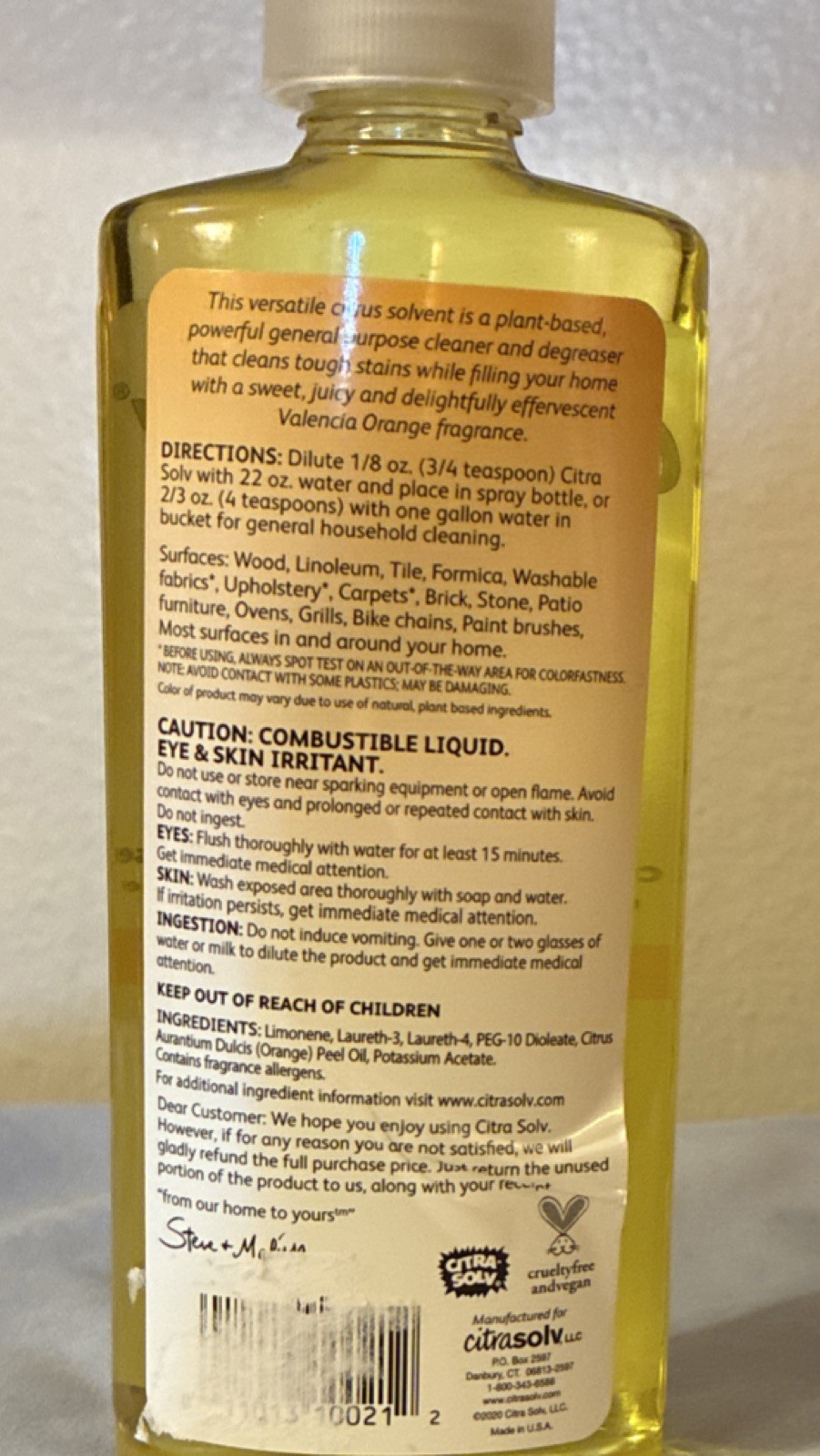 CitraSolv Concentrated Cleaner Degreaser Valencia Orange 8 fl oz Essential Oils