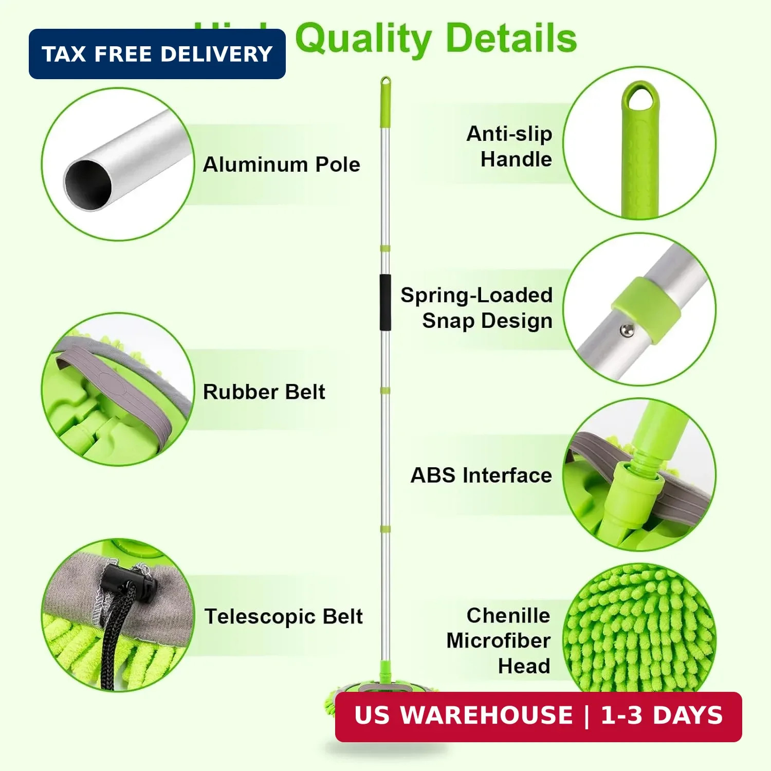 Ordenado 62″ Car Wash Brush Kit Mitt Mop Sponge with Long Handle Chenille Microf