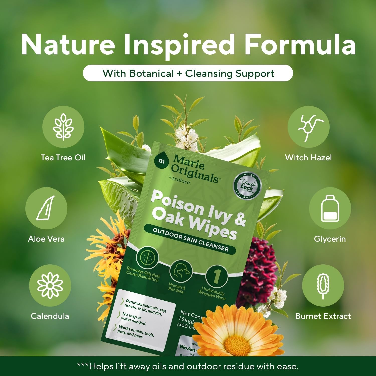 Marie Originals Poison Ivy & Oak Wipes – Urushiol Removal, No Water, 25 Wipes