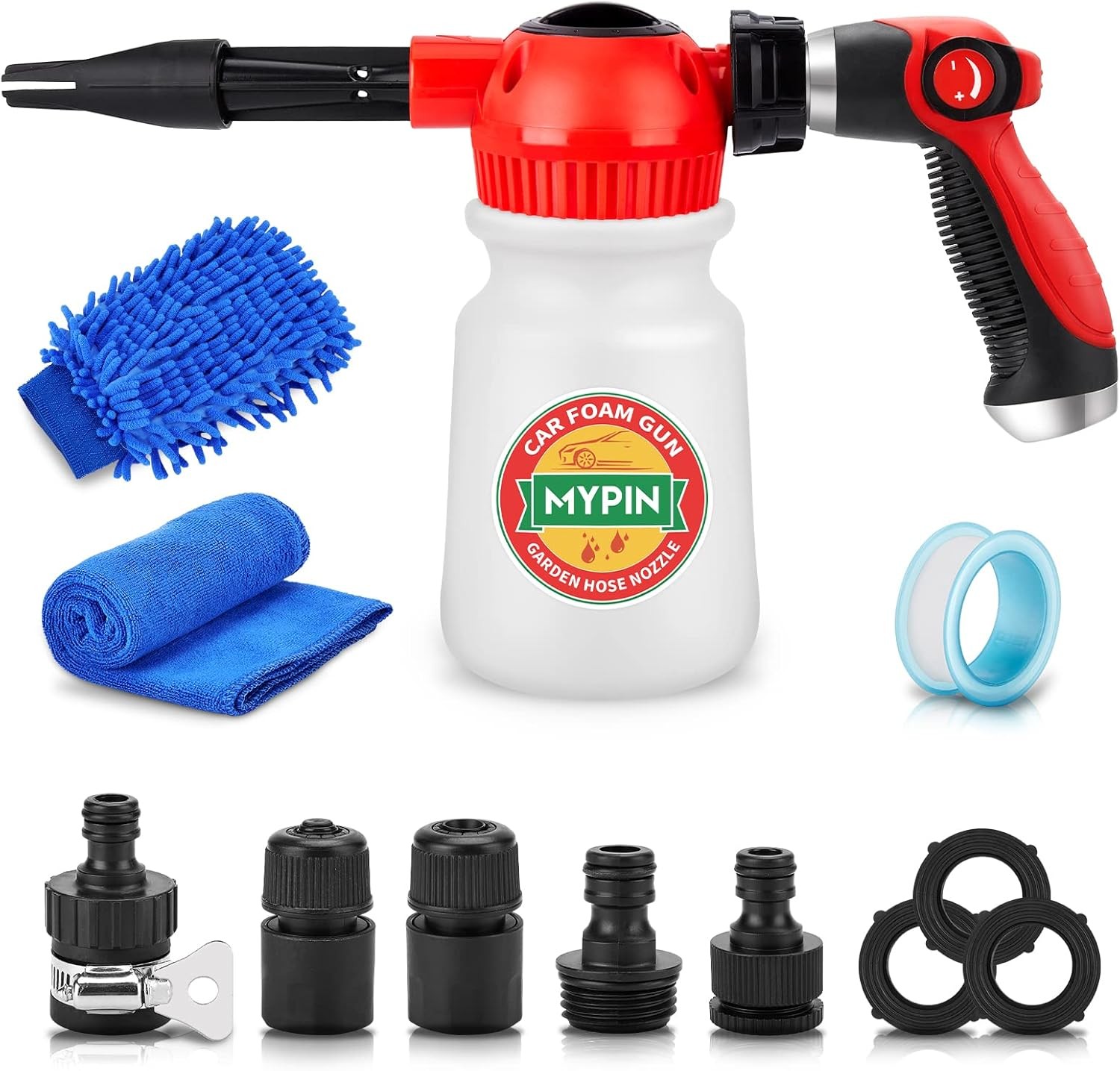 New Rotary Dial 16 in 1 Car Wash Foam Gun, Foam Cannon, Adjustable Color: Red