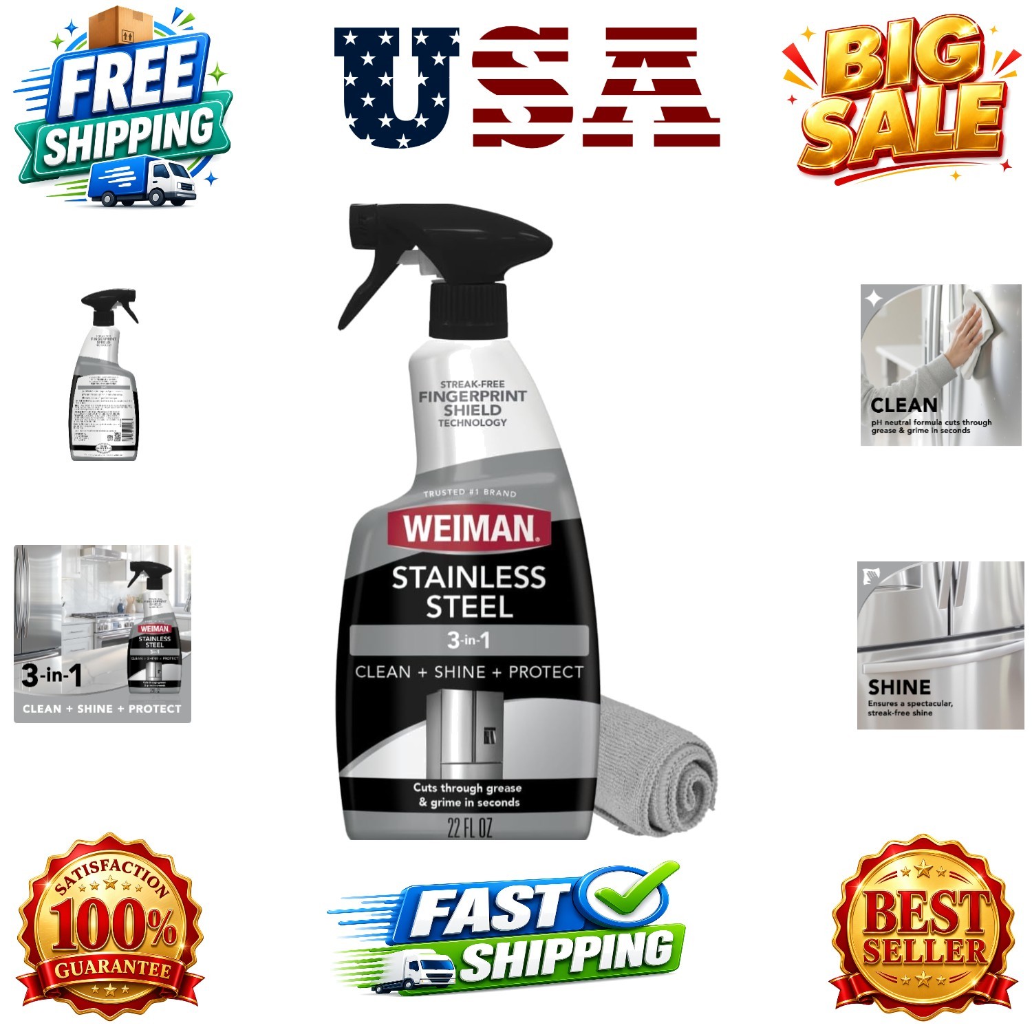 Stainless Steel Cleaner & Polish, Anti Fingerprint Spray Stainless Steel Clot…