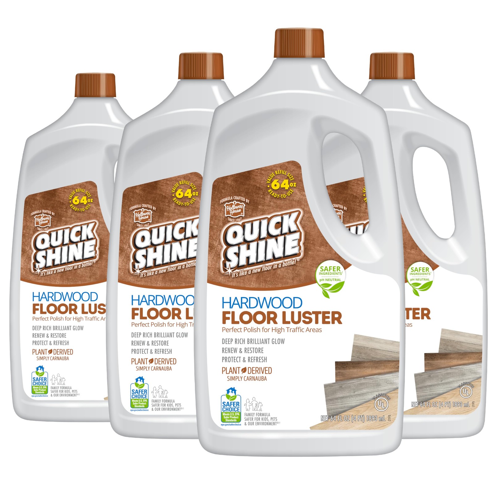 Quick Shine Hardwood Floor Luster-Polish 64oz-4pk | Plant-Derived w/Carnauba |