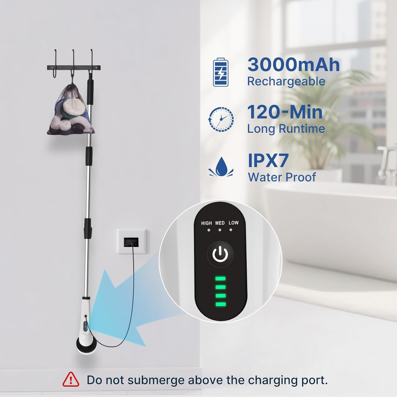 8 in 1 Electric Spin Scrubber for Cleaning Bathroom, 3000Mah Power Scrubber Cord