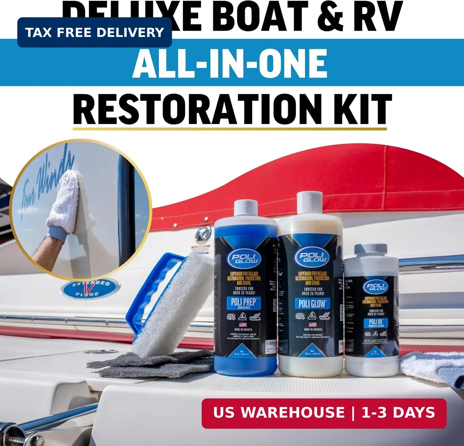 Boat RV Restoration Kit Fiberglass Gelcoat Polish Oxidation Remover 6in1