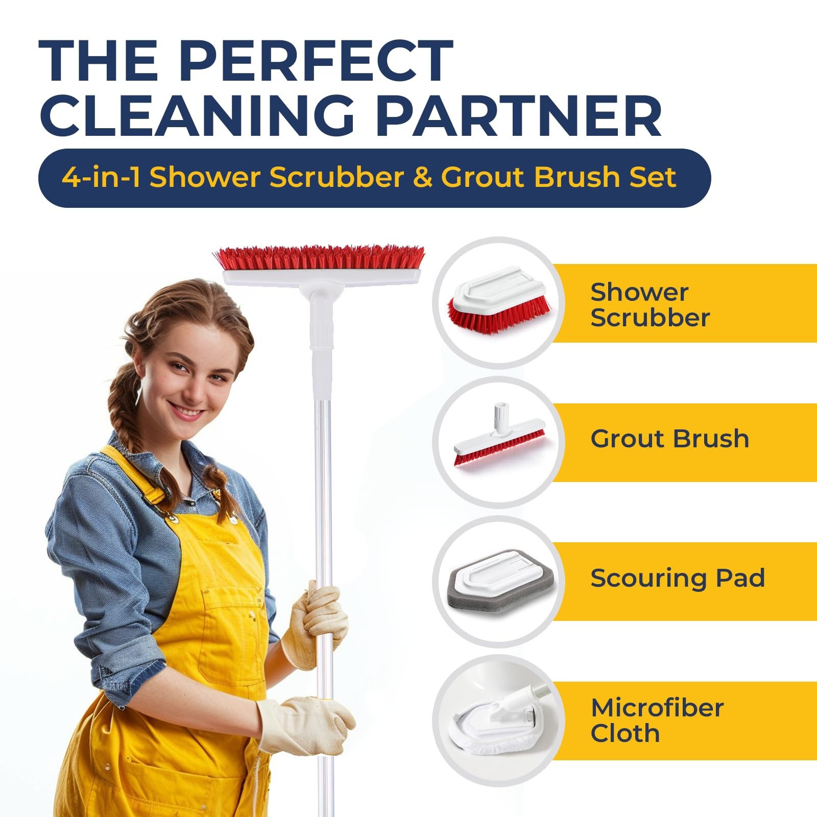 Shower Scrubber with Long Handle, Stiff Bristles Grout-Brush, Tub Scrub-Brush…