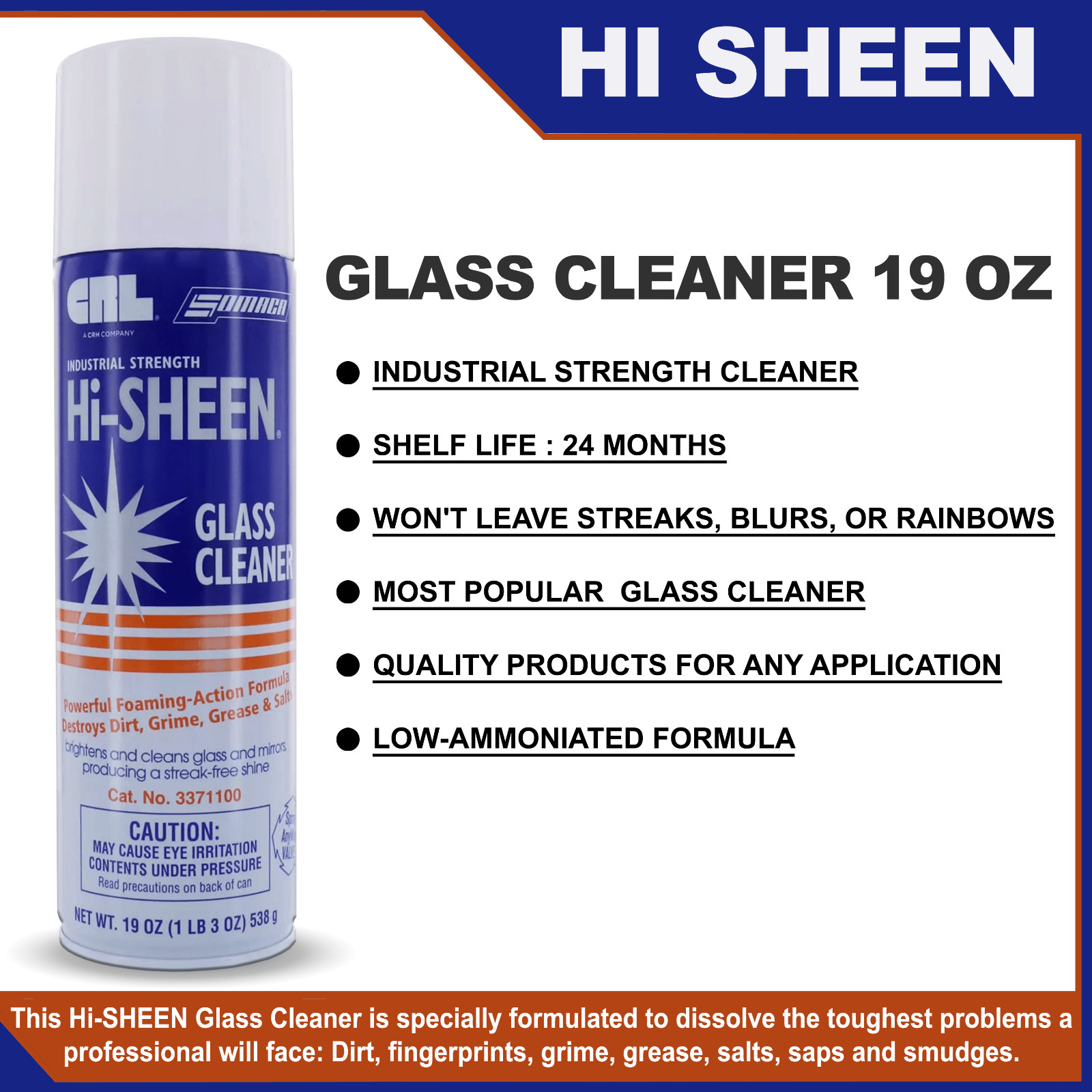 Somaca Hi Sheen Glass Cleaner, Windows, Mirrors, Chrome Stainless Steel, 12 Cans