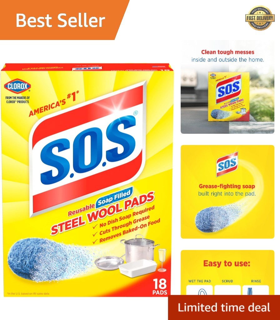 Versatile 18 Count Steel Wool Soap Pads for Indoor and Outdoor Cleaning