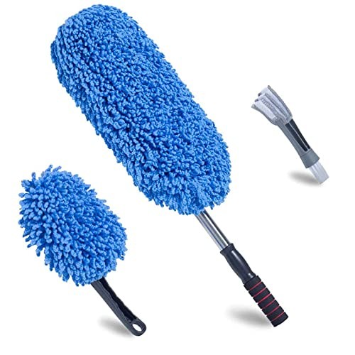 Microfiber Car Duster Extendable Handle Interior Exterior Large Blue