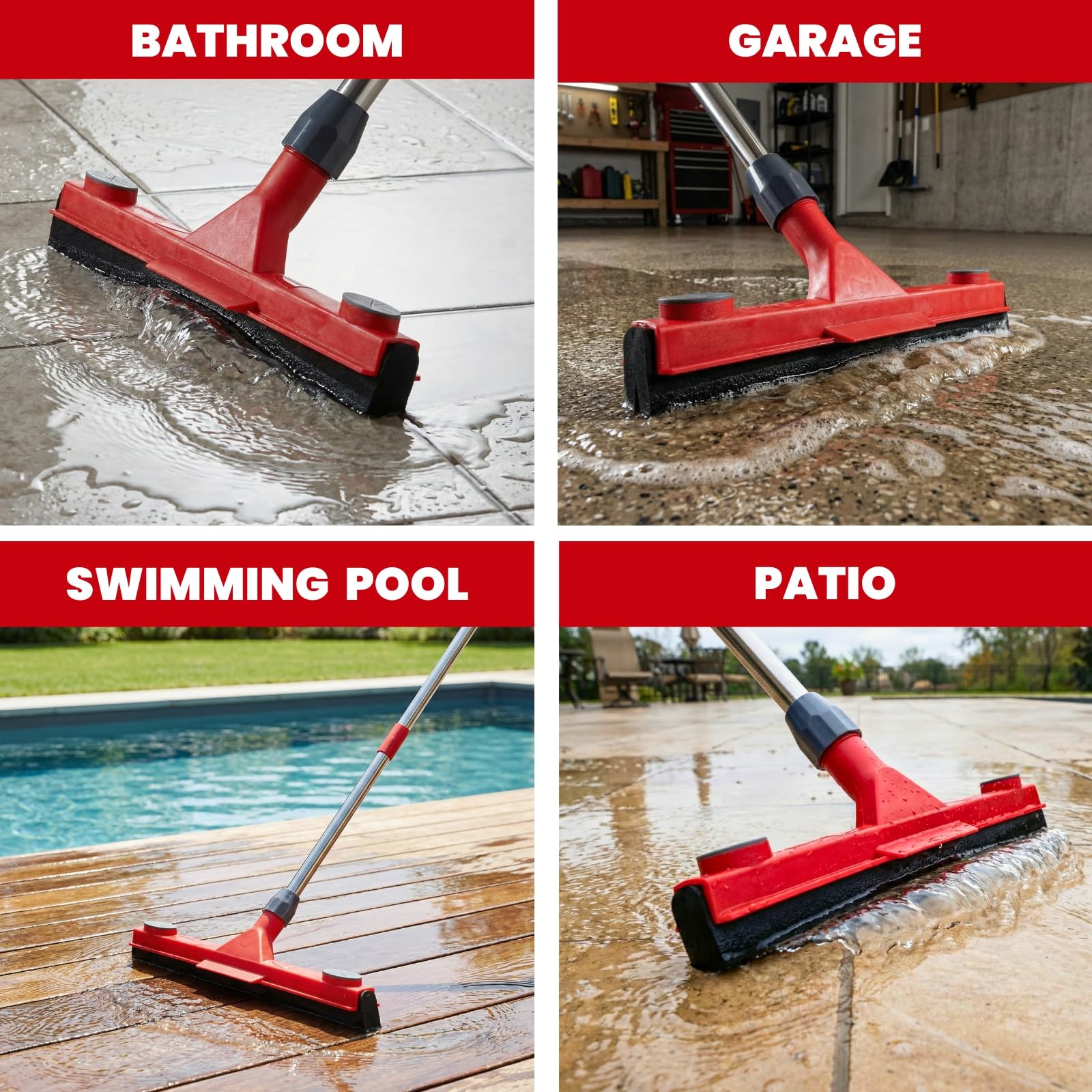Floor Squeegee with 2 Replaceable Heads – 17” EVA Foam Blade for Uneven Surf…