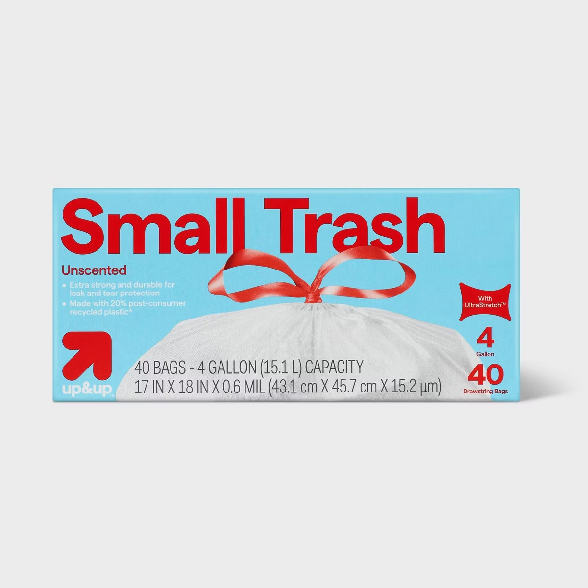 UltraStretch 4 Gallon Drawstring Trash Bags 40ct Unscented up&up