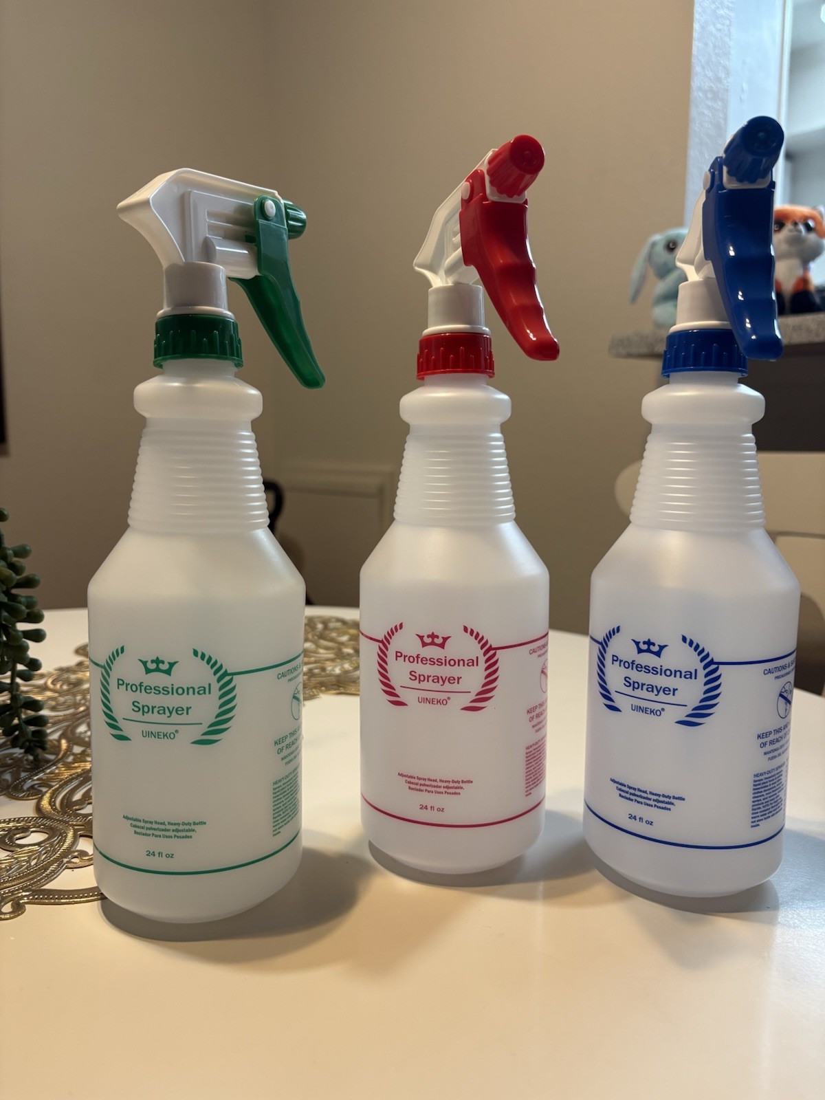 Uineko Professional Adjustable Spray Head Heavy Duty Spray Bottles 24 oz 3 Pack