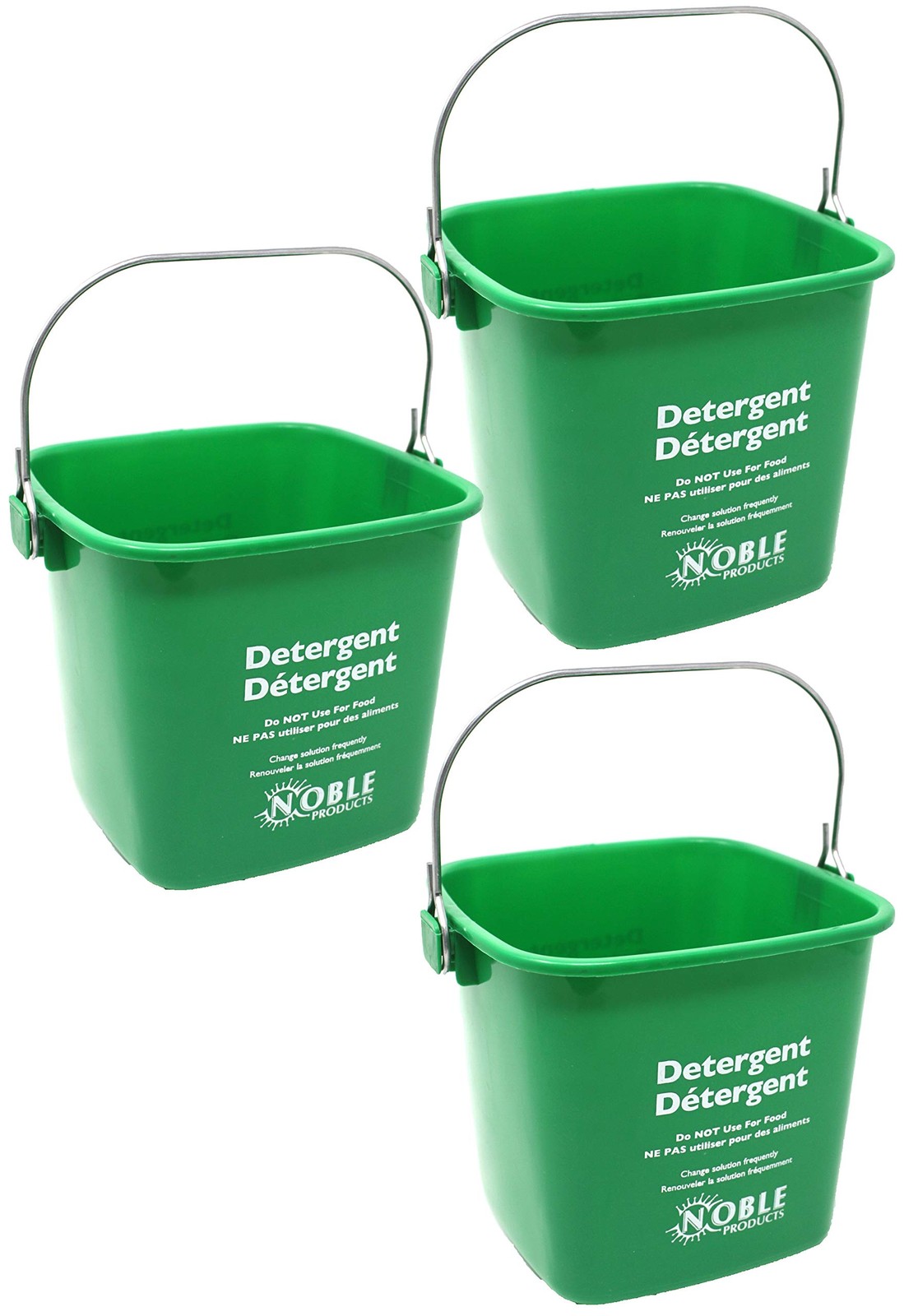 Pack of 3 Green Sanitizing Buckets with Trilingual Labeling HACCP Compliant