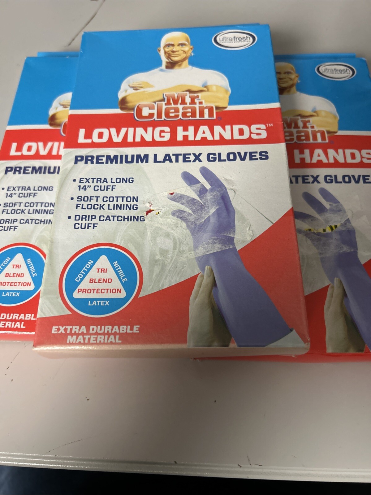 3 Pairs Heavy Duty Mr. Clean Loving Hands Premium Latex Gloves Size Medium