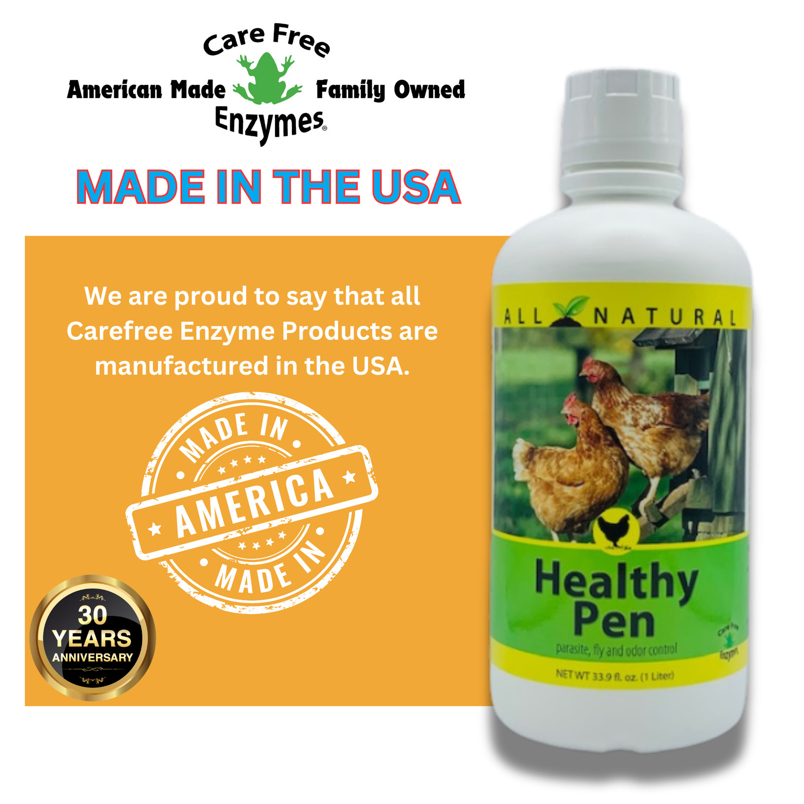 Natural Chicken Coop Cleaner & Deodorizer | Healthy Pen | 32 oz, 33.9 oz & 1 Gal