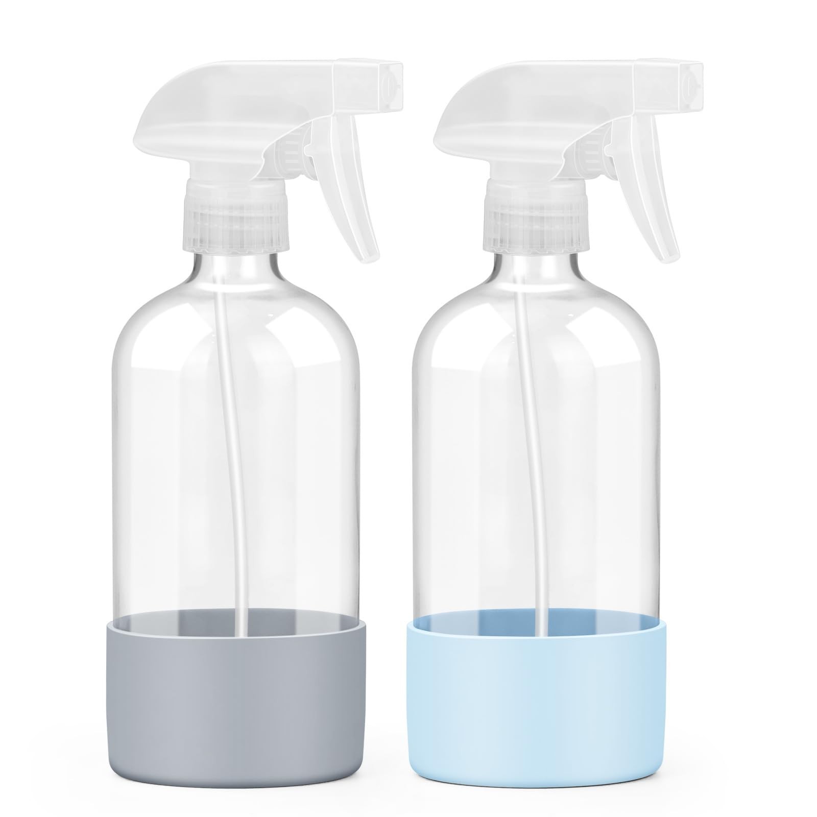 2 Pack 16 oz Glass Spray Bottles with Silicone Sleeve & Adjustable Nozzles – Ref
