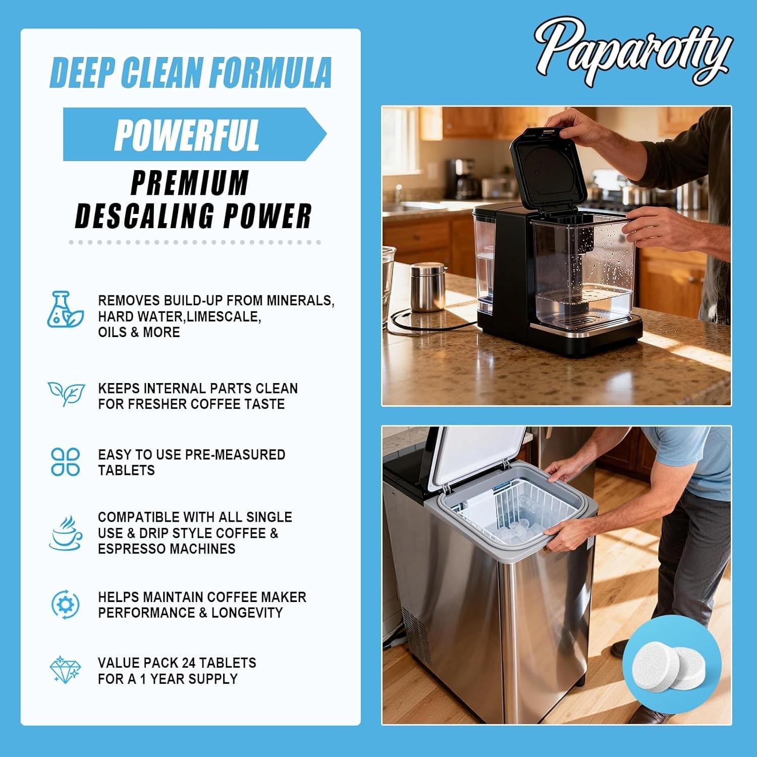 Coffee Machine Cleaner & Descaler Tablets, 2 in 1 Ice Maker Cleaner Tablets, …