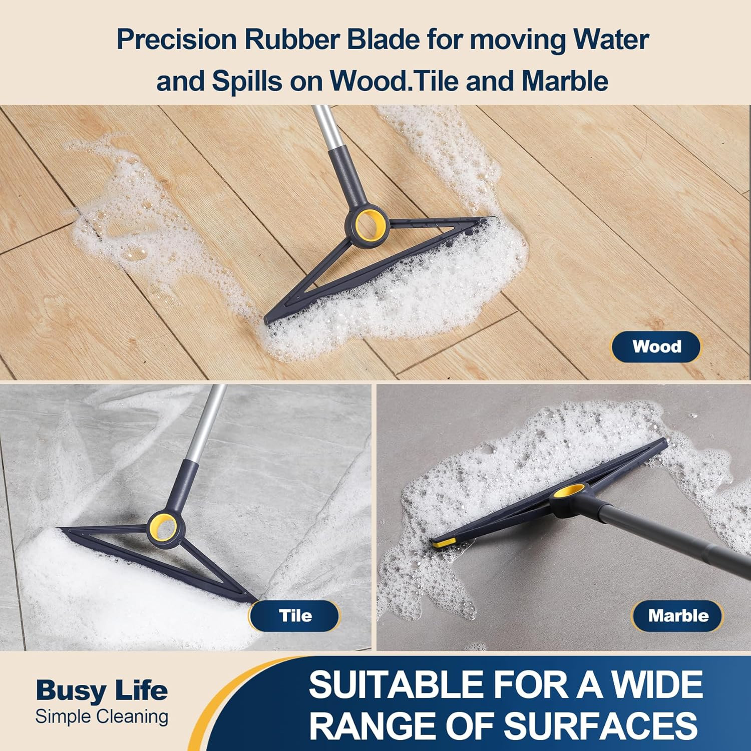 Floor Squeegee TPR Rubber Blade Scrubber Squeegee Adjustable for Bathroom Sho…
