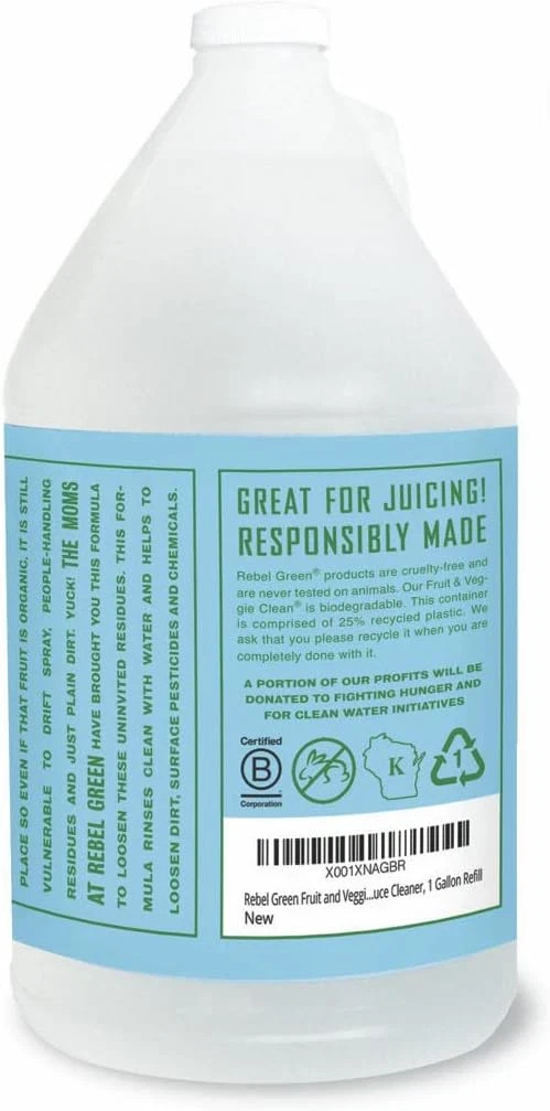 Natural Fruit & Veggie Wash – Plant-Based, No Aftertaste, 1 Gallon Refill
