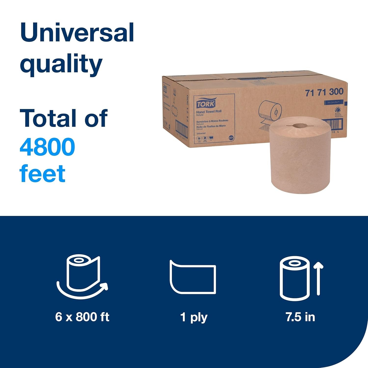 Tork Hand Towel Roll, Natural, Universal, H71, Large, 100% Recycled, 1-Ply, Wh