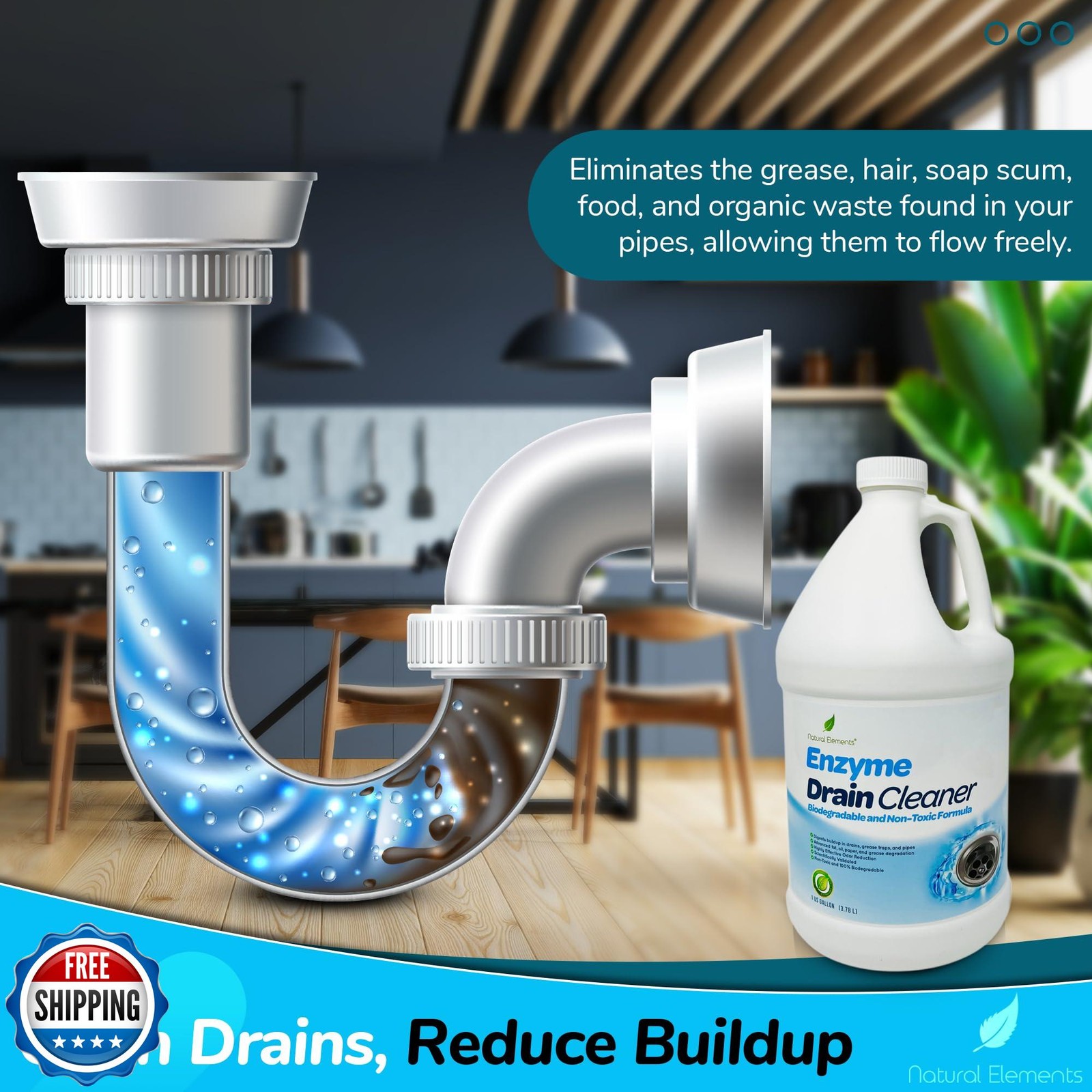 Natural Elements Enzyme Drain Cleaner | Digest Grease, Fats, and Paper Buildu