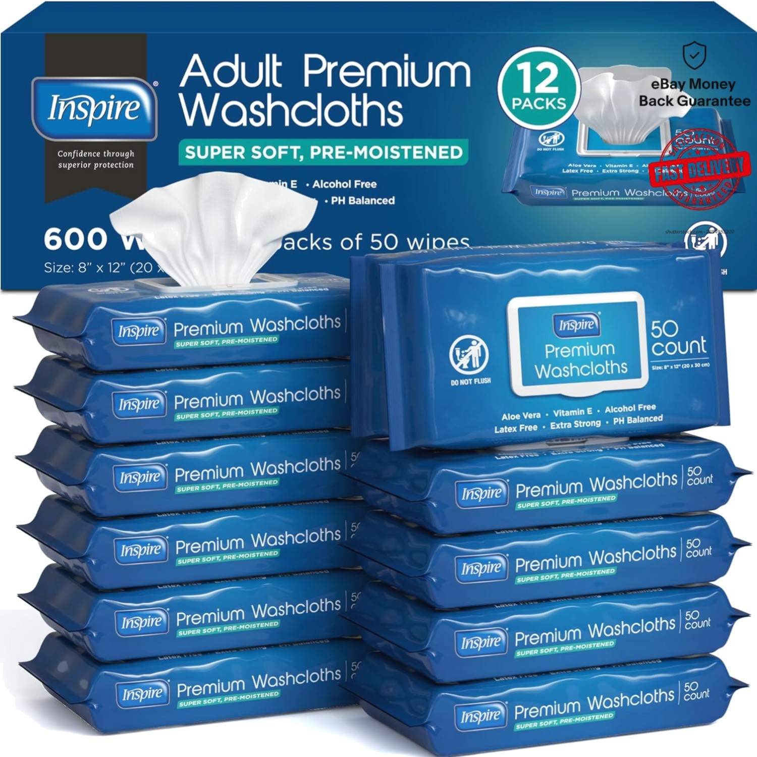 Extra-Large Adult Wipes – 8×12 Aloe Vera Cleansing Cloths for All Skin Types