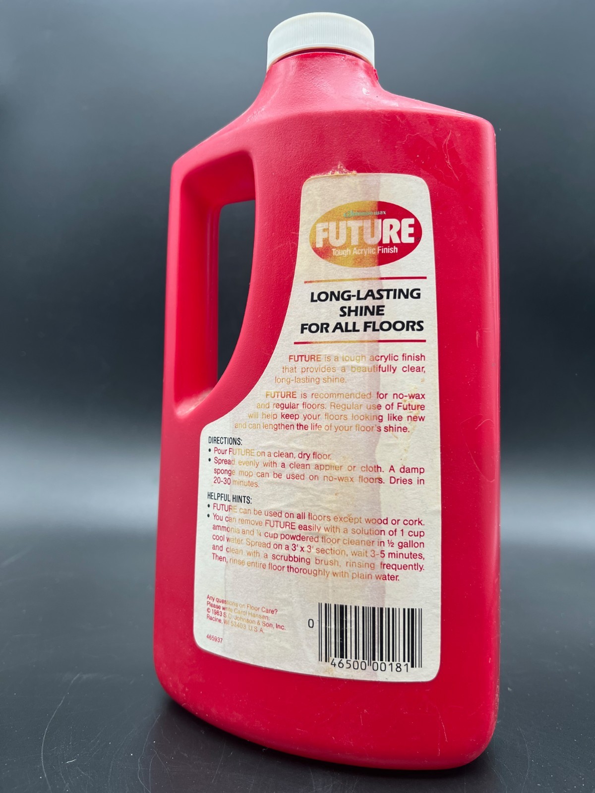 Vtg 1983 Future Tough Acrylic Finish Floor Polish 45% Full of 27 oz – Red Bottle