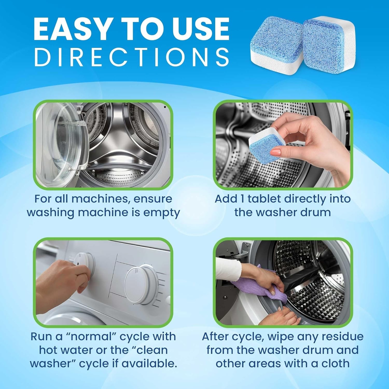 Washing Machine Cleaner Tablets 24 Pack Descaler HE Front Top Load Washer Deep