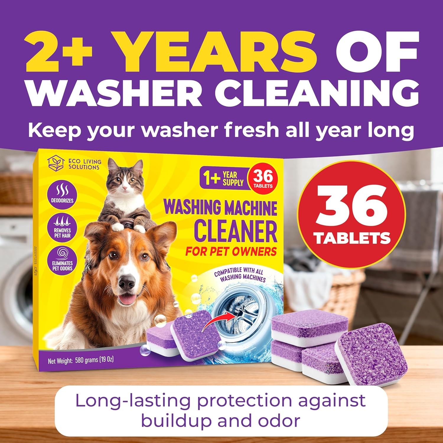 Washing Machine Cleaner Tablets Pet Hair Remover 36 Pack Descaller Dogs (78