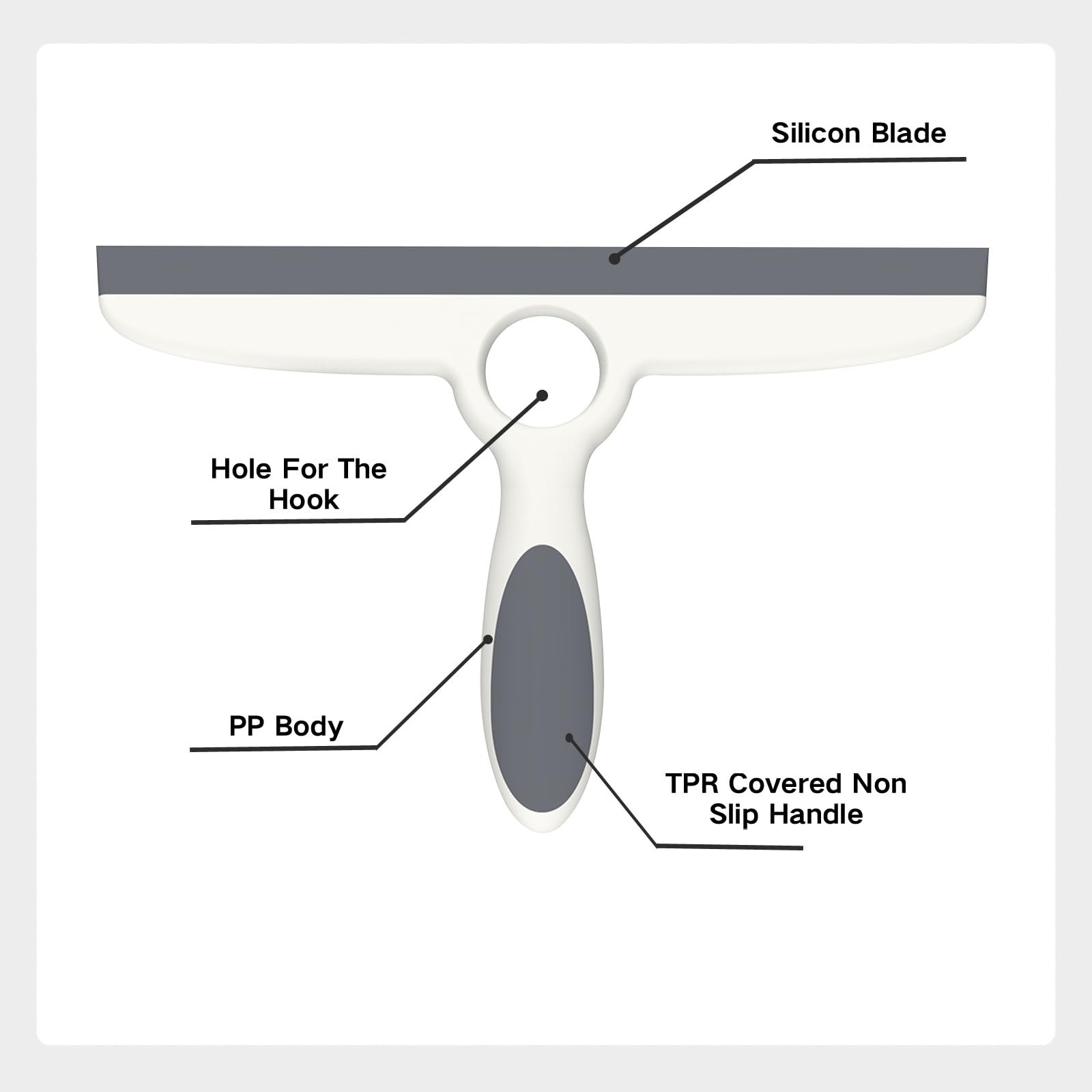 10 Inch Gray Shower Squeegee with Adhesive Hook Pack of 2