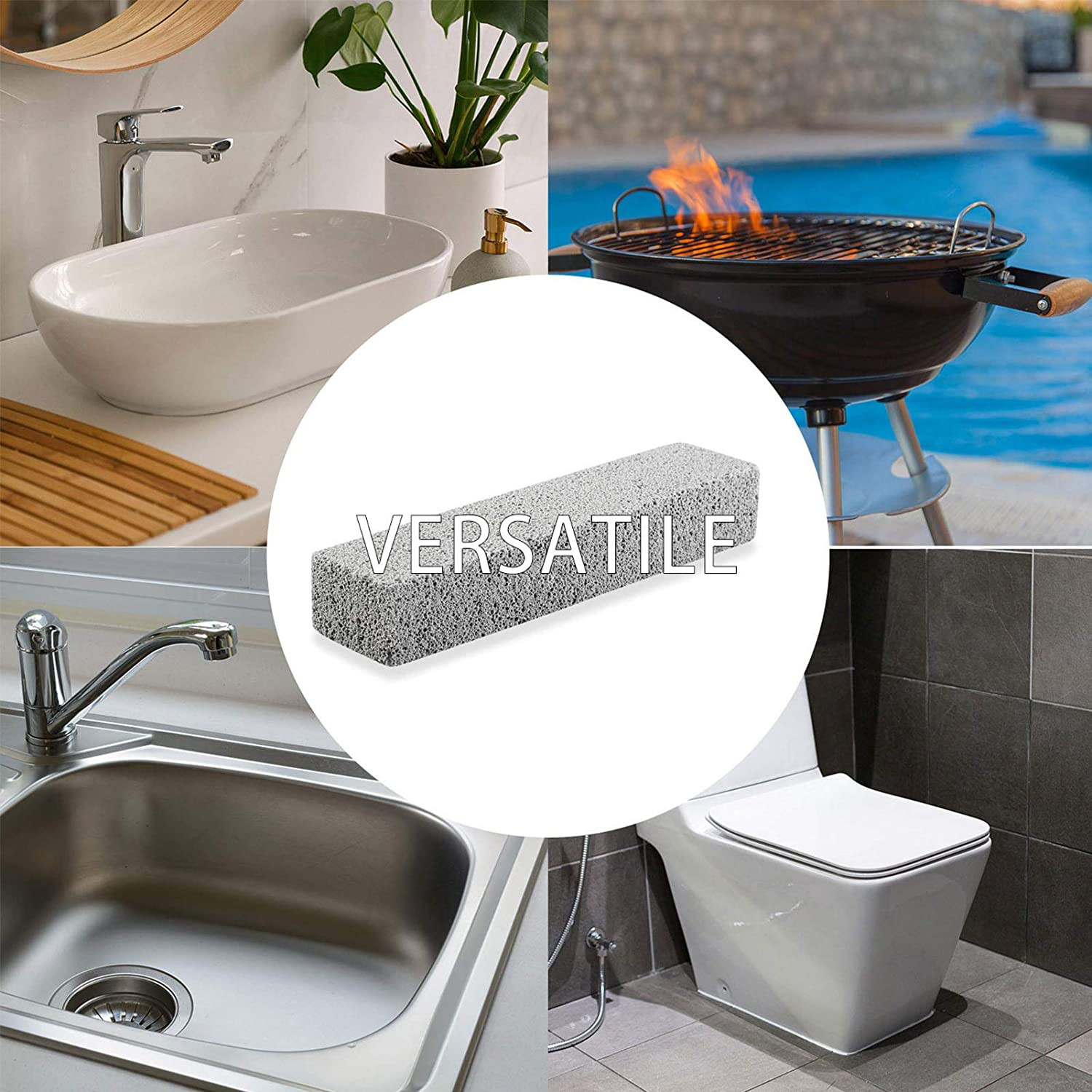 6 Pack Pumice Stone Toilet Bowl Clean Brush Bathroom Kitchen Sink Grill Gray NEW