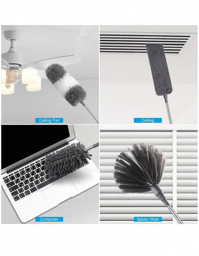 Long Reach Duster Set Bendable Wand Ceiling Fan Furniture Dust Cleaner
