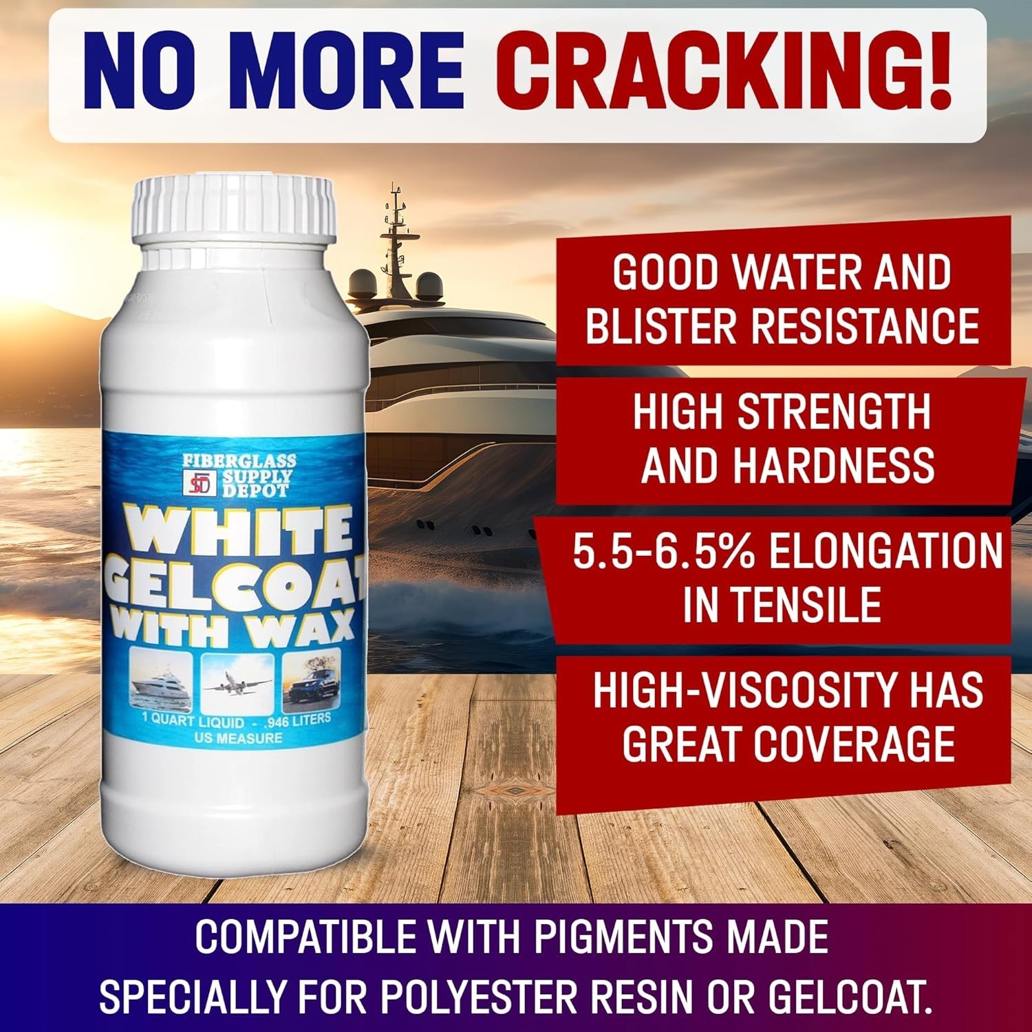 High-Viscosity White Gelcoat & Hardener Combo for Waterproof Boat Repairs