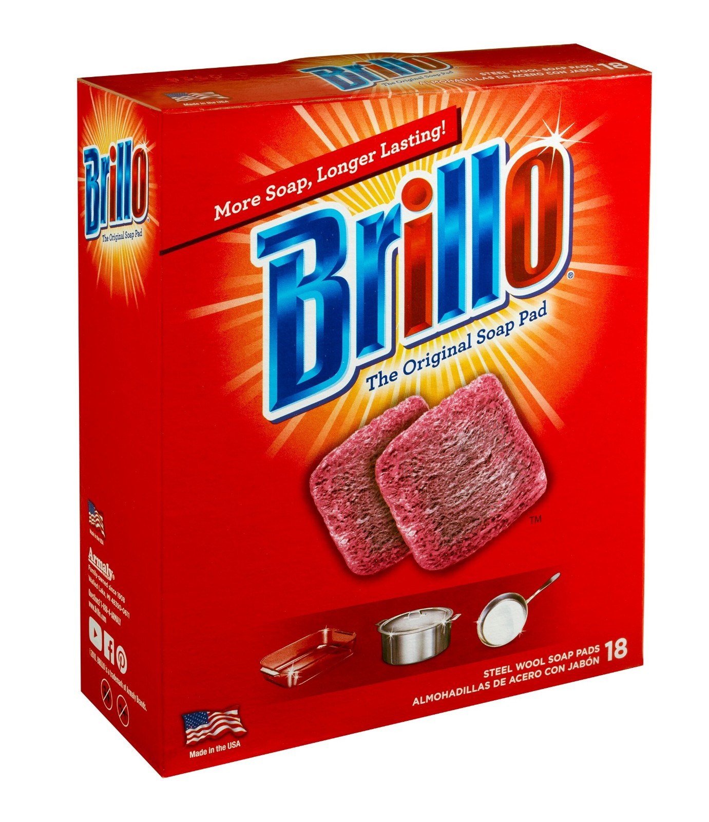 18 PADS – Brillo Steel Wool Scouring Soap Pad Pots Pans Grills Dishes Kitchen