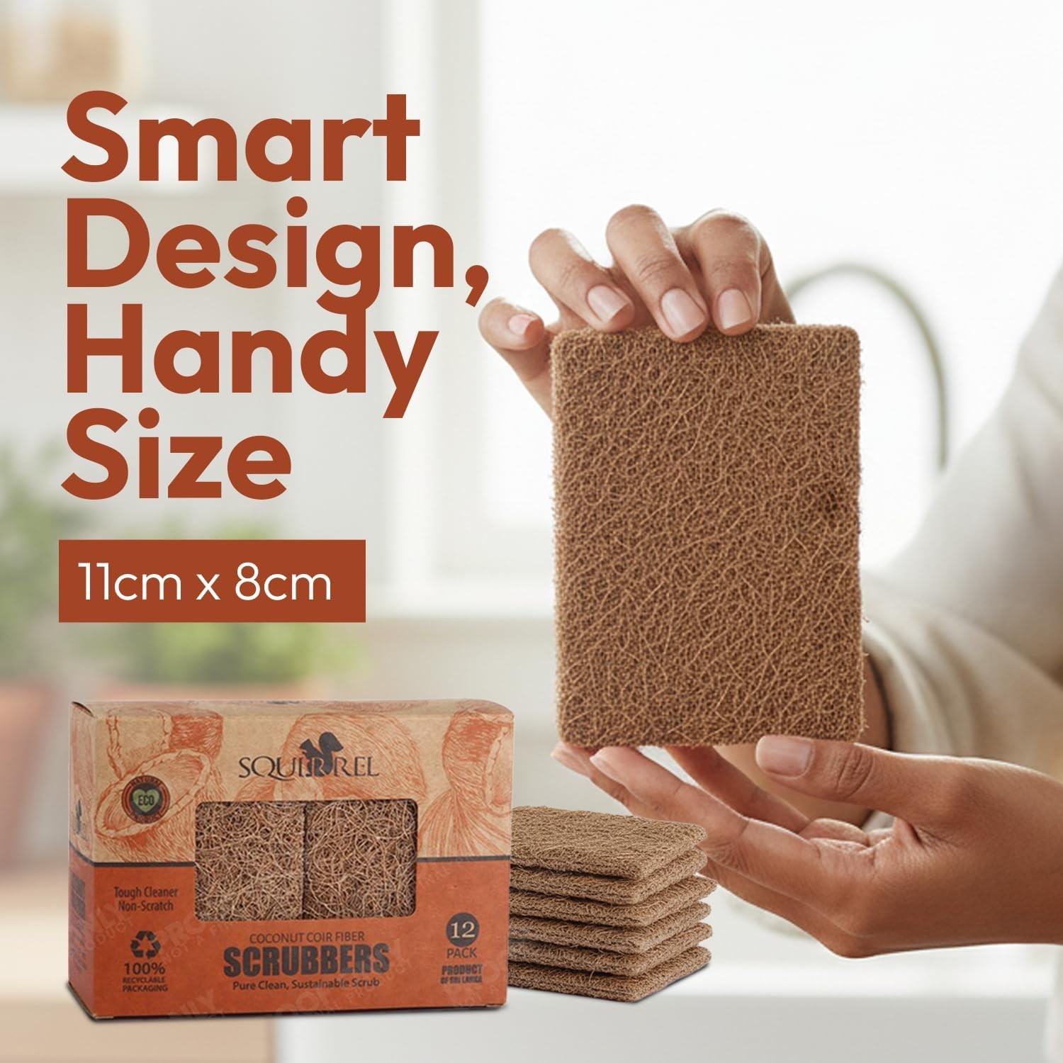 Natural Coconut Coir Fiber Kitchen Scrubbers 12 Pack Biodegradable Non Scratch