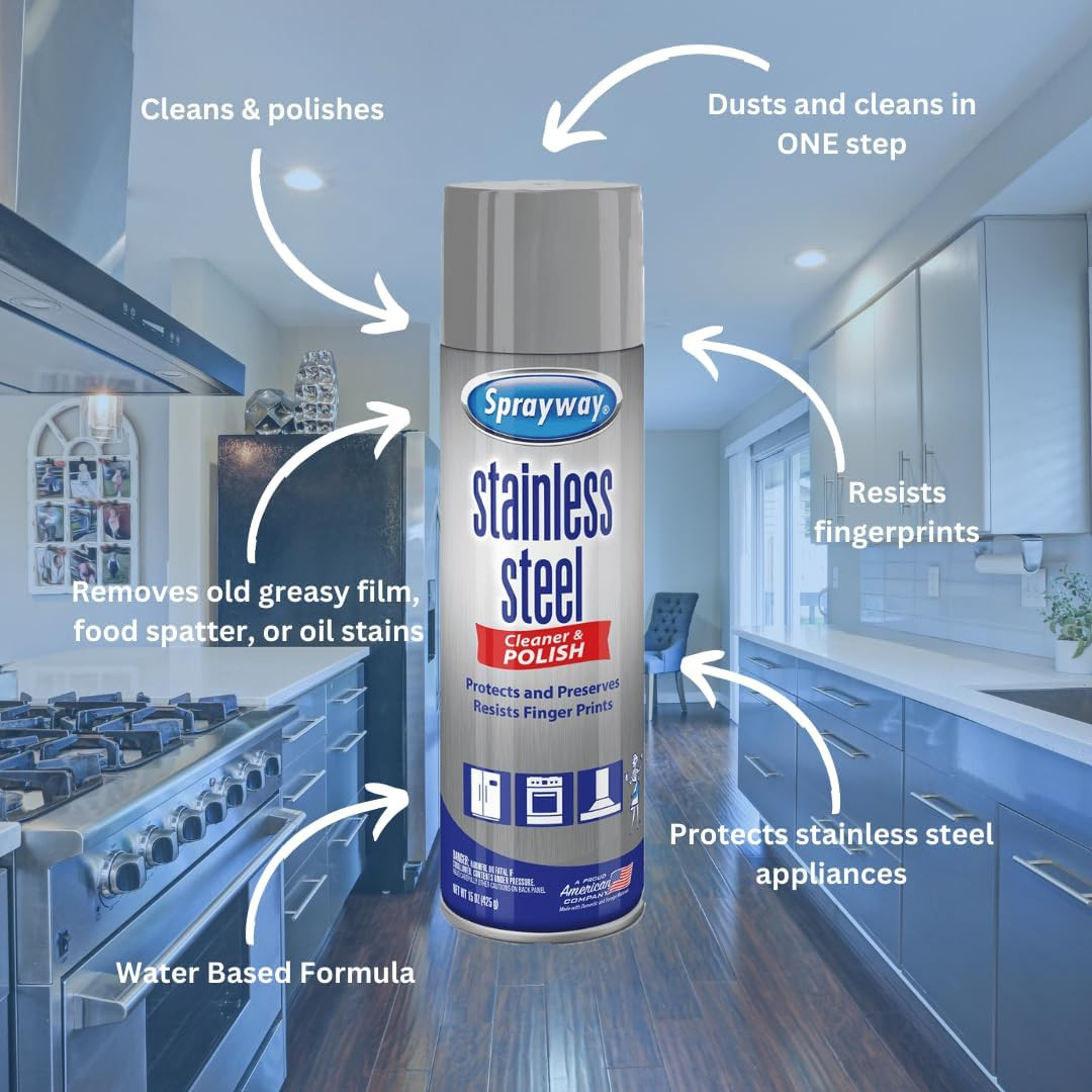 Sprayway Stainless Steel Cleaner Aerosol Spray (Water-Based), 15Oz, Pack of 6 |
