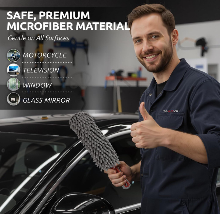 Plumero de Microfibra 360° para Auto, Limpieza Sin Rayones con Mango Cómodo