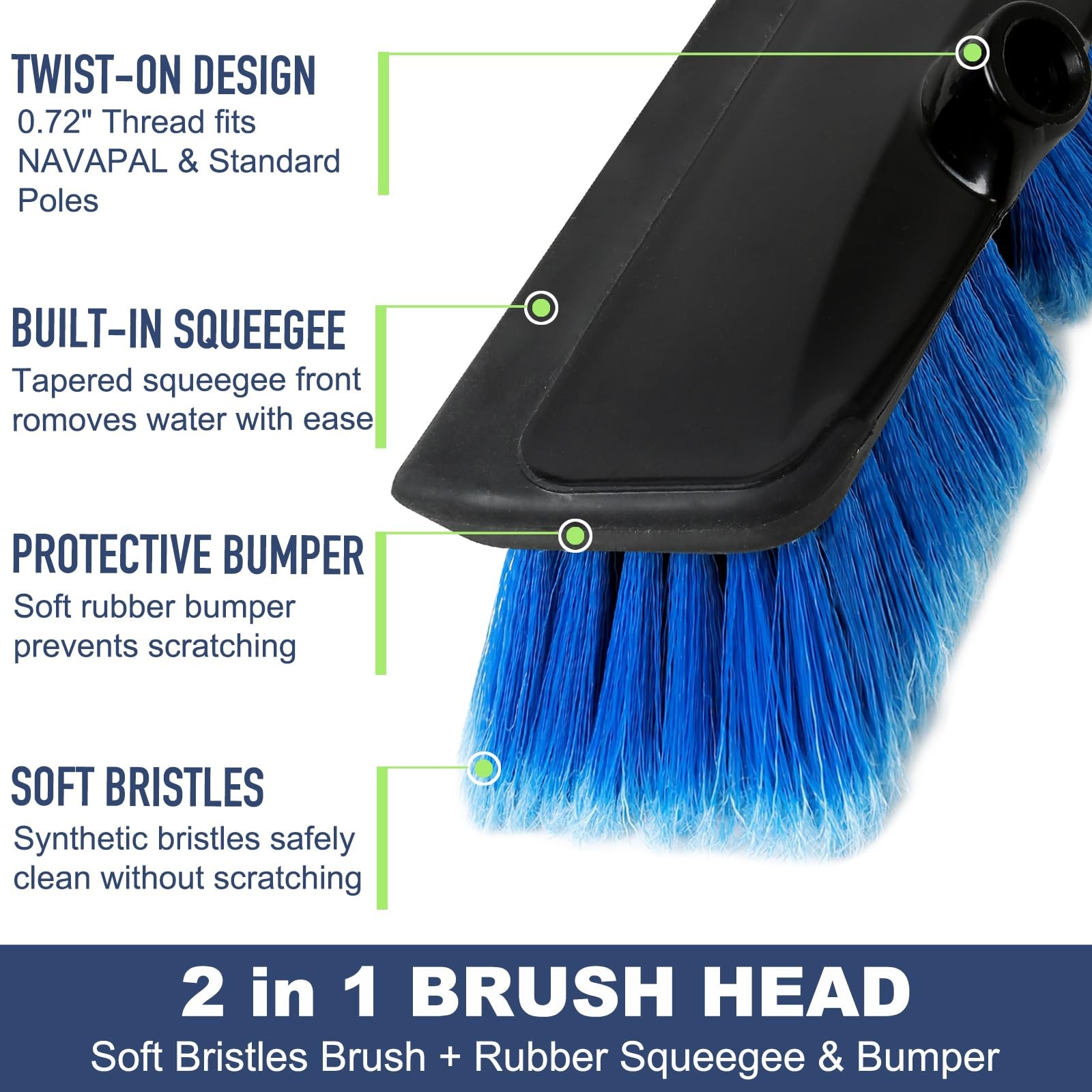 52″ Car Wash Brush with Long Handle, Rubber Squeegee & Soft Bristles for Boats,